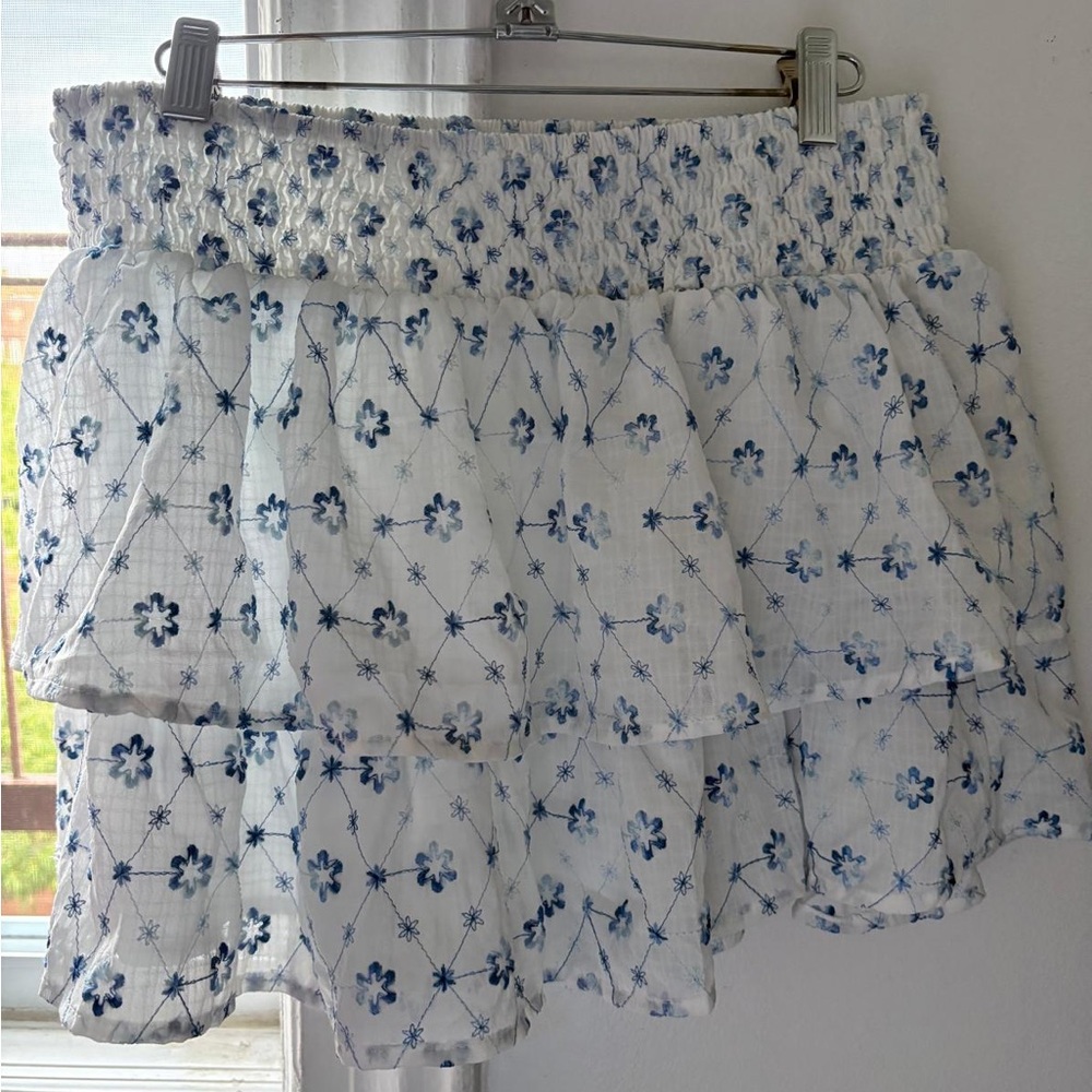 Blue Floral Tiered Smocked-Waist Women's Shorts